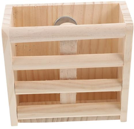 FRCOLOR Holz Futterbehälter für Meerschweinchen und Kaninchen mit Fixierung im Käfig Praktisches Futterregal aus Khaki Holz für Einfache Futterzugabe