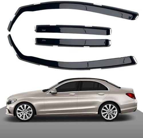 Haibak Wind Deflectors Set Compatible With Mercedes Benz C-Class W205 Saloon 2015-2022 | 4-Piece Tinted Side Window Deflectors | In-Channel Fitment