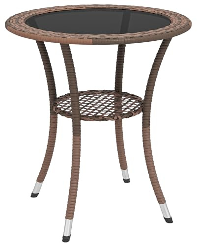 Outsunny Mesa de Ratán Redonda Ø64x71 cm Mesa de Jardín con Estante Marrón