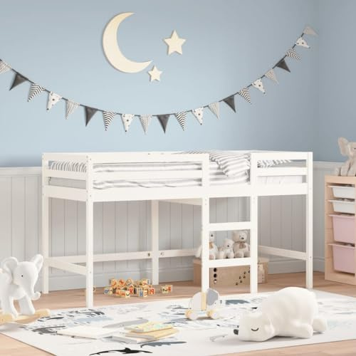 Festnight Hochbett Kinder Spielbett Kinderbett 90x190 cm Etagenbett Kinderhochbett Halbhochbett Holzbett mit Leiter Einzelbetten Jugendbett Bettgestell