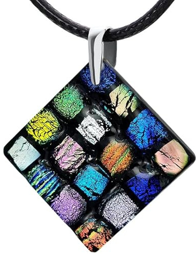 miyou - Murano Glas Halskette – Venezianische Glaskette - Kette mit Anhänger – 925er Silber – Handgefertigter Schmuck - Murrina Raute 2
