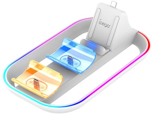 JUCHRZEY Docking Station di Ricarica for Console Portatile del Portale PS5 con 2 Porte di Ricarica for Controller PS5 Dock di Ricarica con RGB e Cavo di Ricarica