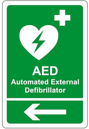 AED-Sicherheitsschild – Automated External Defibrillator Pfeil links Notfallschild – 1,2 mm starrer Kunststoff für den Innen- und Außenbereich (300 mm x 200 mm) Sichtabstand innerhalb von 7 m