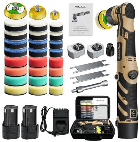 Blycorul Cordless Mini Polisher,1/1.5/2Inch,DA&RO with 11 Variable Speed 2500-6000 RPM,2 * 2.3Ah Rechargeable Batteries,Car Detailing Micro Polisher