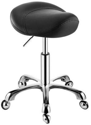 Drehstuhl, rollender Sattelhocker mit Rollen, Sattelhocker, ergonomischer Sattelstuhl, verstellbarer hydraulischer Hocker mit Rollen, geeignet for Büros, Make-up-Studios, Innen- und Außenbereich(Black