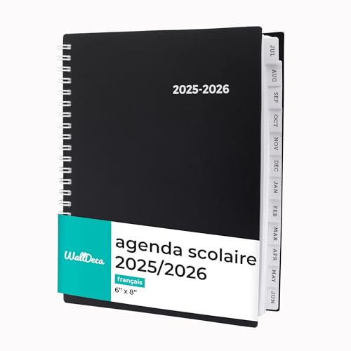 WallDeca Agenda 2025 2026, Agenda Scolaire & Professionnel, Planificateur Journalier, Hebdo & Mensuel, Carnet de Rendez-Vous, Reliure Double Spirale, Juil 2025–Juin 2026 (20,3 x 15,2 cm)