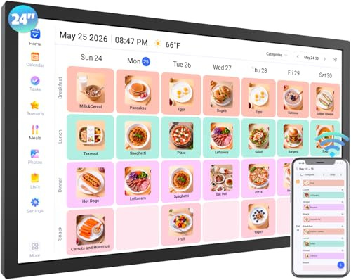 61 cm Digitaler Kalender Elektronik-eCalendar WhiteBoard-Wandplaner - Nethgrow Bilderrahmen, Mahlzeitplaner, Sternbelohnung, kein Abonnement, Aufgabendiagramm, Synchronisieren Sie Online-Outlook, Wand