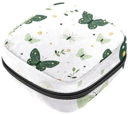Borsa per assorbenti igienici, borsa per il primo ciclo mestruale per ragazze e donne, motivo farfalla verde e fiore sacchetto per coppetta mestruale femminile porta tamponi mestruali