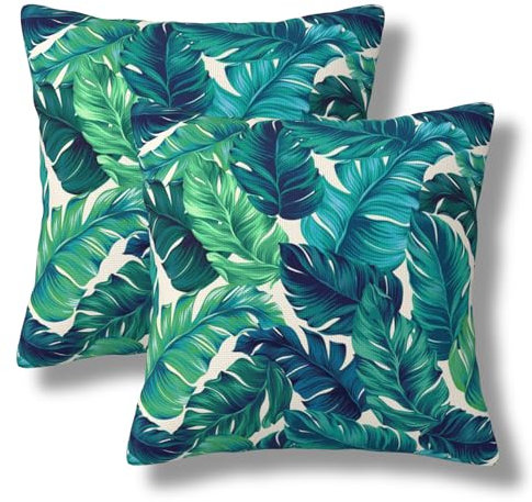 BEITUOLA Juego de 2 fundas de almohada decorativas de hojas tropicales de 18 x 18 pulgadas, diseño de hojas de palma verde, para verano, exteriores, decoración del hogar, sofá, cama, dormitorio