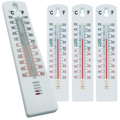 Rynli Wall Thermometer - Pack of 4 for Indoor & Outdoor Temperature Regulation | Accurate Thermometer Readings in Celsius and Fahrenheit | Durable and Easy to Install for Home, Garden, Greenhouse