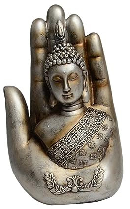 OSOLADY Buddha-Figur-Ornament in -Design Kunstharz-Handwerk Chinesische Buddha-Statue-Dekoration Harz-Ornament Für Wohnzimmer Tischdekoration Silber
