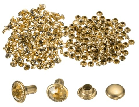 sourcing map 100 rivetti in cristallo da 6 mm, con strass, rivetti rapidi per abbigliamento, artigianato in pelle, tessuti, artigianato, decorazione, artigianato in pelle, fai da te, colore: giallo