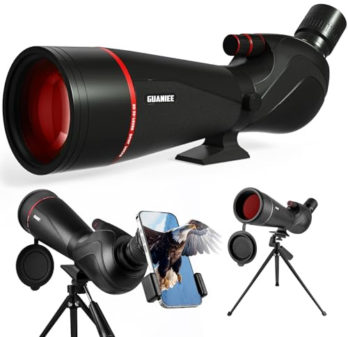 GUANIEE Spektiv für Zielschießen, 25–75 x 80, mit Stativ-Tragetasche und Handy-Adapter, Spotter für Vogelbeobachtung, Wildtierbeobachtung, Schwarz
