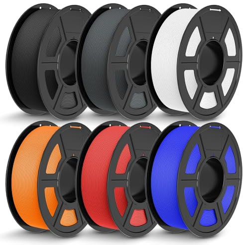 TECBEARS Rapid PETG Filament 1.75 mm Bundle 6 kg, High Speed 50-600mm/s PETG 3D Drucker Filament, Elegante Matte Oberfläche, 6 Stück 1kg(2.2lbs) Schwarz, Weiß, Grau, Rot, Blau, Orange