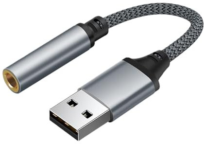 Adaptateur Audio USB Externe - Convertisseur USB Prise Jack 3,5 mm | Carte Son stéréo pour écouteurs, PC, Ordinateur Portable, Bureau, câble Audio Plug and Play pour Musique, Voix et Applications