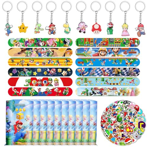 Gsnoniwi Kindergeburtstag Mitgebsel Set, 82 PCS Party Mitgebsel mit Schlüsselanhänger, Geschenktüten, Aufkleber, Slap Armbänder, Geburtstagsdeko für Jungen Mädchen