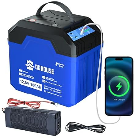 DCHOUSE 12V 100AH LiFePO4 Lithium Battery Upgraded 3.0 with Bluetooth & Low Temp Protection, Built-in 100A BMS, USB & DC Ports, for Trolling Motors, Marine