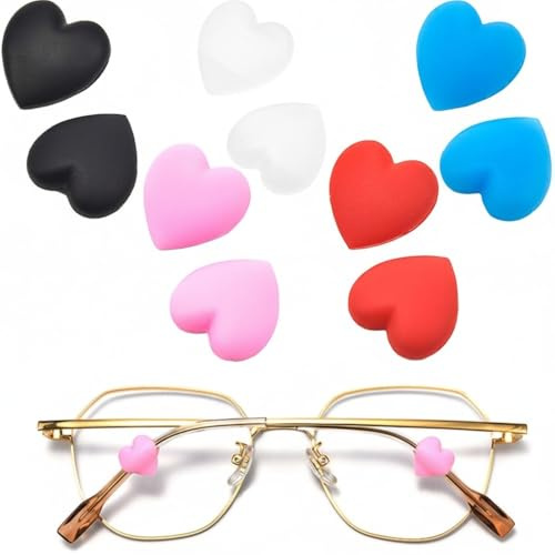5 pairs of colorful heart shaped glasses ear grips - silicone anti slip glasses grips - soft ear hooks for glasses grips behind ears - suitable for sunglasses, sports glasses, and reading glasses