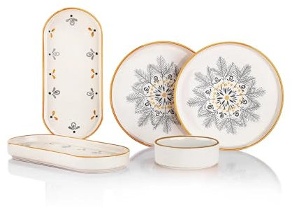 10 Piece Ceramic Breakfast Set for 4 – Turkish Handmade Dinnerware with Decorative Plates and Olive Bowls – Stoneware Serving Tableware