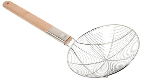 CIYODO Colador De Acero Inoxidable Mango De Madera Para Freír y Cocinar Cuchara Coladora De Pasta Espumadera De Alimentos Para Cocinas y Comedores