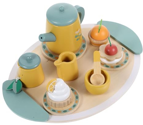 Mipcase Jouets Bois Service à Thé pour Garçon Fille Set de Thé Miniature Interactif pour Filles Éducatif Bois pour Développer la Créativité Compétences Sociales