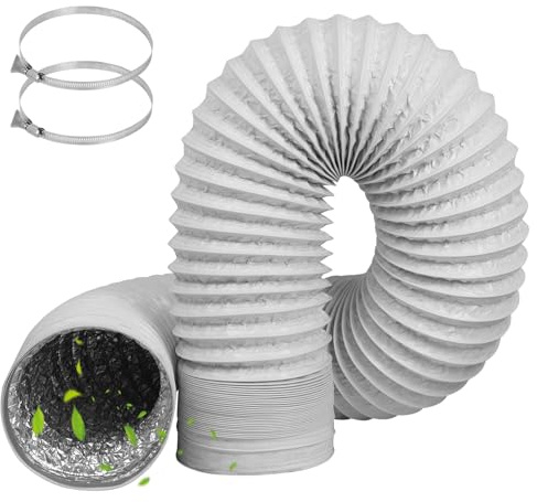 150mm Ducting 3m: Aluminium PVC Tumble Dryer Vent Hose,Flexible Ducting | Air Conditioning Hose Extension with 2 Clamps, for Extractor Fan Tumble Dryer Cooker Hood Air Conditioner
