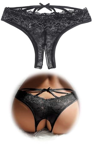 sunshinelady Perizoma Donna Pizzo Tanga Perizoma Aperto Brasiliana Slip Taglie Forti Traspirante Culotte Mutandine Sexydonna Hot Mutande Vita Bassa Biancheria Intima Lingerie Curvy Underwear Nero M