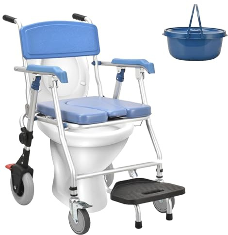 Sedia Doccia E WC Per Anziani E Disabili, Sedia Comoda WC Per Anziani Con Secchio Rimovibile, Sedia Da Doccia Toilette E Rotelle Pieghevole Con Ruote, Ridurre L'attività Per Evitare Lesioni