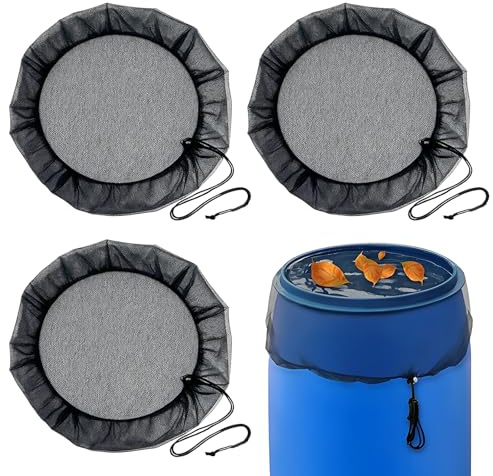 Regentonnen Netz, 3 Stück Regentonne Abdeckung Set mit Zugkordel, Hochwertige Verstellbares Regentonnennetz, Verstellbares Regentonne Abdeckung für Wetterbeständiger Schutz vor Laub und Insekt