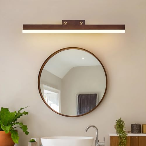 Spiegellampe Badezimmer LED Wandleuchte Lineare Holz Modern Minimalistisch Spiegelleuchte Wandlampe für Toilette Bad Schlafzimmer Flur Lampe Acryl Leuchte (Walnussfarbe, Länge 40cm, Warmweiß 3000K)