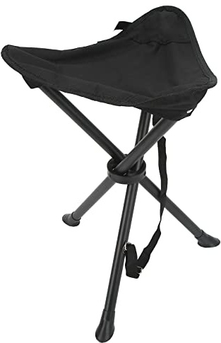 Zusammenklappbarer Dreibeinhocker, strapazierfähig, 200 kg Tragkraft, tragbar, rutschfest, faltbarer Stuhl für Outdoor, Camping, Angeln, Picknicks, aus 600D Oxford-Tuch, PVC-Beschichtung, schwarz