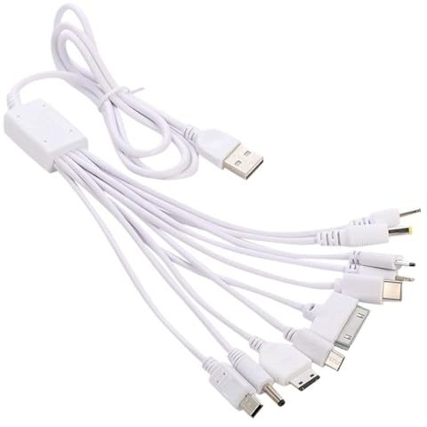 Hipipooo 10 en 1 Câble Chargeur pour Téléphone, Portable Plusieurs de USB Câbles de Téléphone Universel Compatible avec iPhone,Android,Tablette etc- Blanc (1M)