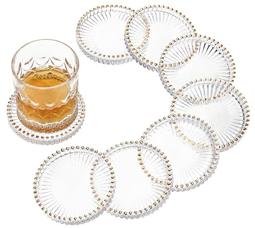 OGANAZI 8 Stück Transparent Glas Untersetzer Runde Untertassen Durchm.9 cm | Modern Tassenuntersetzer Tisch Glasuntersetzer Heimdekoration Getränkeuntersetzer für Bar, Kaffeehaus, Büro, Küche Wohnzimmer