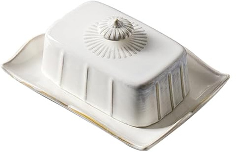 Cabilock Ceramic 250g Butter Dish with Lid for Kitchen Countertop, White | Keeps butter neatly stored and ready for serving on kitchen counters, breakfast tables and dining spaces