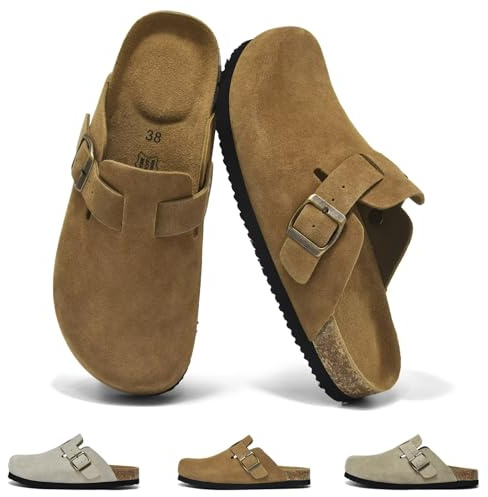 Wizshoe Mules et Sabots Femme Mule Confortable Claquette Taille 36-42 EU | Sabot Jardin avec Semelle Intérieure en Liège, Pantoufles Boucle Réglable, Chaussons Cuir, Fermées, Intérieur Extérieur