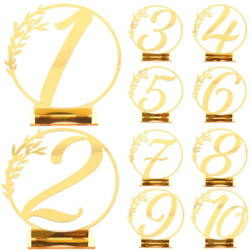 STOBAZA Wiederverwendbare Acryl Tischkarten 10 Stück Gold 4 Zoll Tischnummern für Geburtstage Hochzeiten und Restaurants