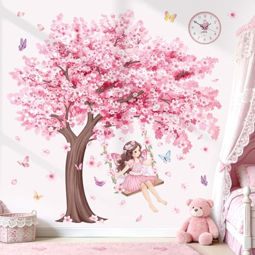 wondever Wandtattoo Kirschblüte Baum Groß Wandsticker Blumen Rosa Mädchen | Abziehen und Aufkleben, Abziehbar, Wandaufkleber Selbstklebend für Kinderzimmer Mädchen Babyzimmer Mädchenzimmer Wanddeko