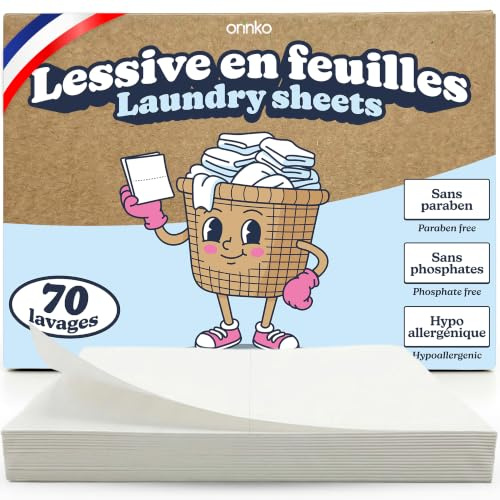 ORINKO Lessive Feuille Écologique Jusqu’à 70 Lavages - Lessive en Feuilles Ultra Concentrée pour Machine et Lavage à la Main - Format Compact - Hypoallergénique, Sans Phosphate ni Paraben