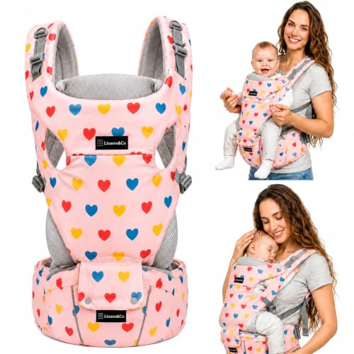 Linares&Co Mochila Portabebés Ergonómica 3-20 kg, Mochila de Porteo Bebé Ligera y Transpirable, Postura en M, Hebillas Clic, Lavable, Color Rosa
