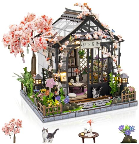 Foyucool Kit DIY de Miniaturas para Adultos, Invernadero Sakura | Con Luz LED y Miniaturas, Kit de Manualidades Hogar Acogedor, Regalo Único para Navidad, Cumpleaños y Día de la Madre