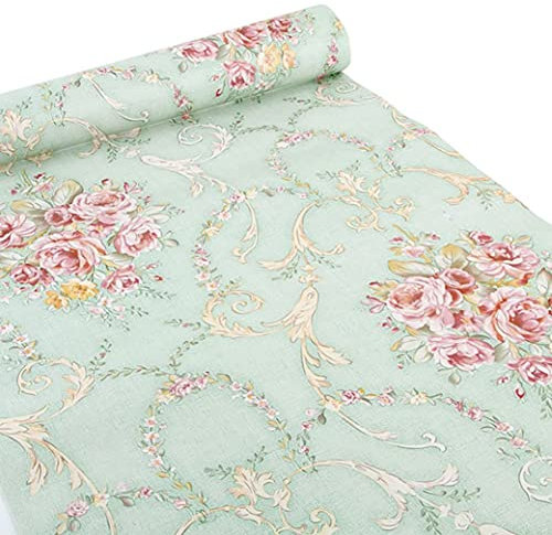 Ya Jin selbstklebende Deko-Folie mit Blumenmuster, für Regale, Schubladen, Schränke, Schreibtische Green-rose