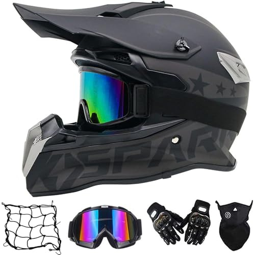 Motorcykel-/crosshjälm med glasögon (4 delar/svart/stor visiröppning), motocrosshjälm, helansikts-MTB-hjälm, crosshjälm, motorcykelhjälm, för cykel, downhill, enduro, BMX, off road, ATV, S