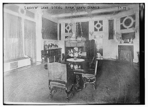 HistoricalFindings Photo: Shadow Lawn Dining Room,Long Branch,New Jersey,N.J.,Table,Chairs,Fireplace