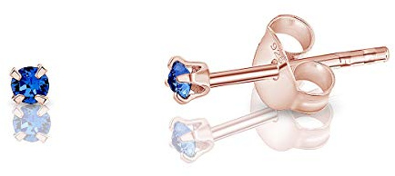 Pendientes de Botón Plata Ley 925 Chapados Oro Rosa 18K on Cristales Brillantes Azul Zafiro 2 mm - Pendientes Pequeños Oro para Mujer - Punto de Luz Hipoalergénicos