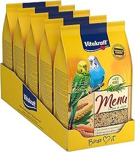VITAKRAFT Parakietmenyn - full matning för husfåglar - rik på vitaminer, mineraler och spårämnen - set med 5 färskhetspåsar på 900 g