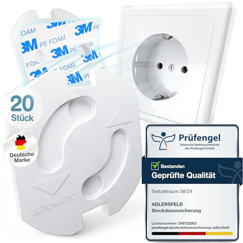 Adlersfeld® 20x Steckdosen Kindersicherung - Steckdosensicherung mit Drehmechanik - Zuverlässiger Schutz vor Stromschlägen im Haushalt für Babys & Kleinkinder - Steckdosenschutz Kindersicherung - Weiß