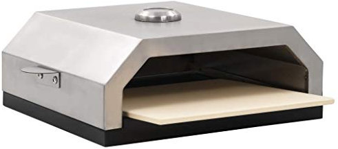 Tidyard Forno Pizza con Piastra Ceramica e Griglia Cromata, Per Barbecue a Gas o Carbone, Nero e Argento