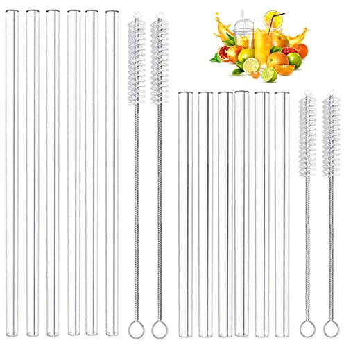 Cannucce in vetro trasparente, diritte, certificazione LFGB, 6 x 21,5 cm, 6 x 15 cm, cannucce in vetro riutilizzabili + 4 spazzole per la pulizia, sane, ecologiche, prive di BPA