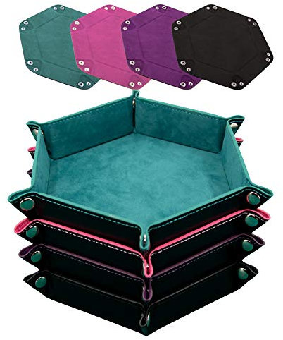 SIQUK 4 Stück Würfelbretter Leder und Samt Würfelteller, 4 Farbe Würfeltablett Hexagon Würfelteller Leder Würfelbretter für RPG DND Dragons Würfel Gaming (Cyan, Rosa, Lila und Schwarz)