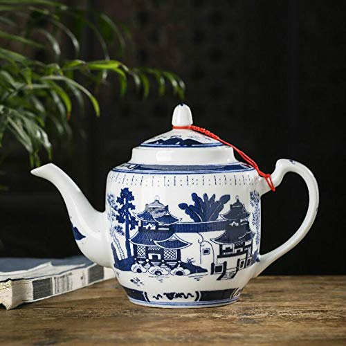 Tetera china Jingdezhen pintada a mano antigua de alta capacidad de porcelana azul y blanca - NO.34
